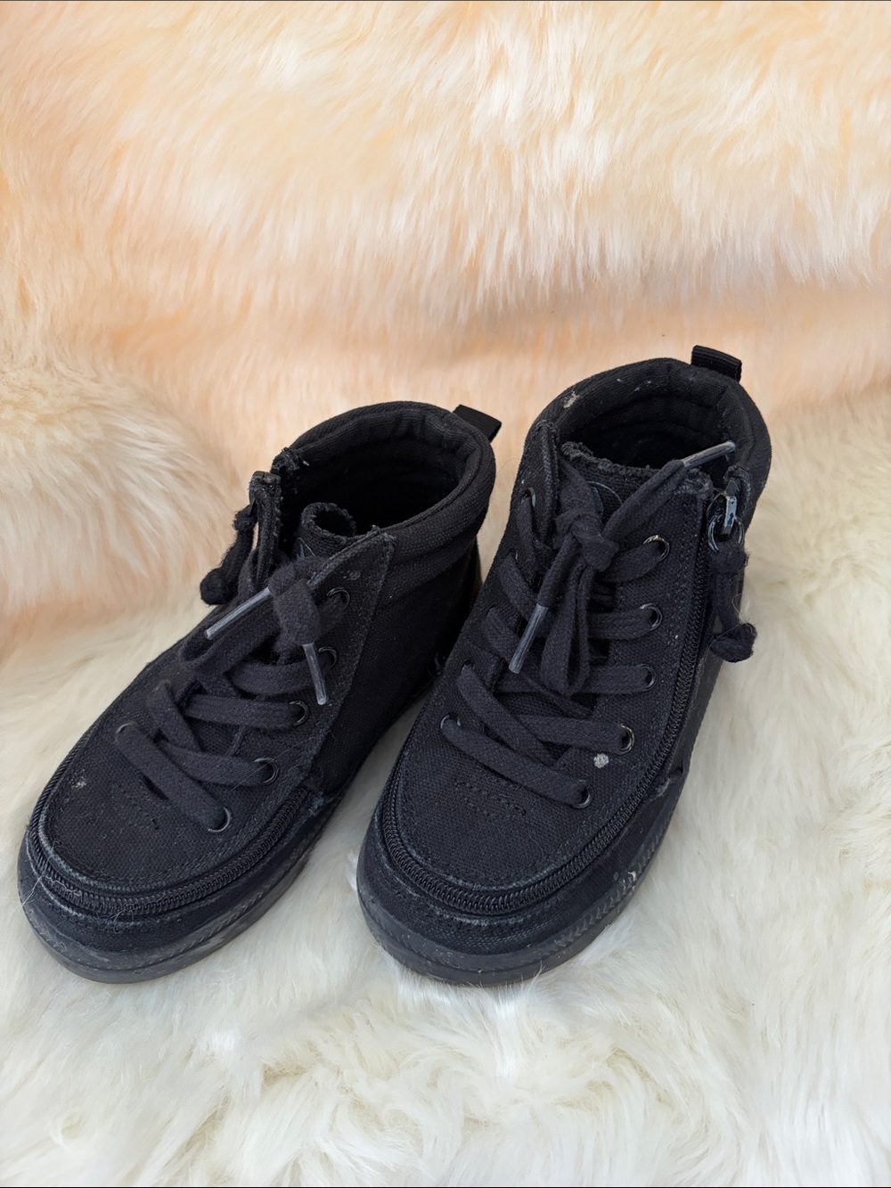Kids Black High-Top Canvas Sneakers with Side Zip